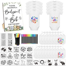 69 Pcs Baby Bib Bodysuit Baby Shower Set Baby Shower Game Sign Baby Feeder Bi...