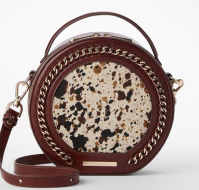 NWT BRAHMIN - Caspian Collection Cognac Lane Cow Print Crossbody Bag Very CHIC!