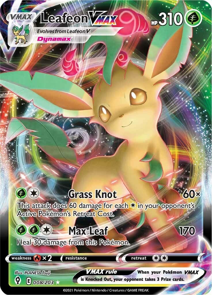 Pokemon Leafeon VMAX 008/203 SWSH07: Evolving Skies Ultra Rare NM EN