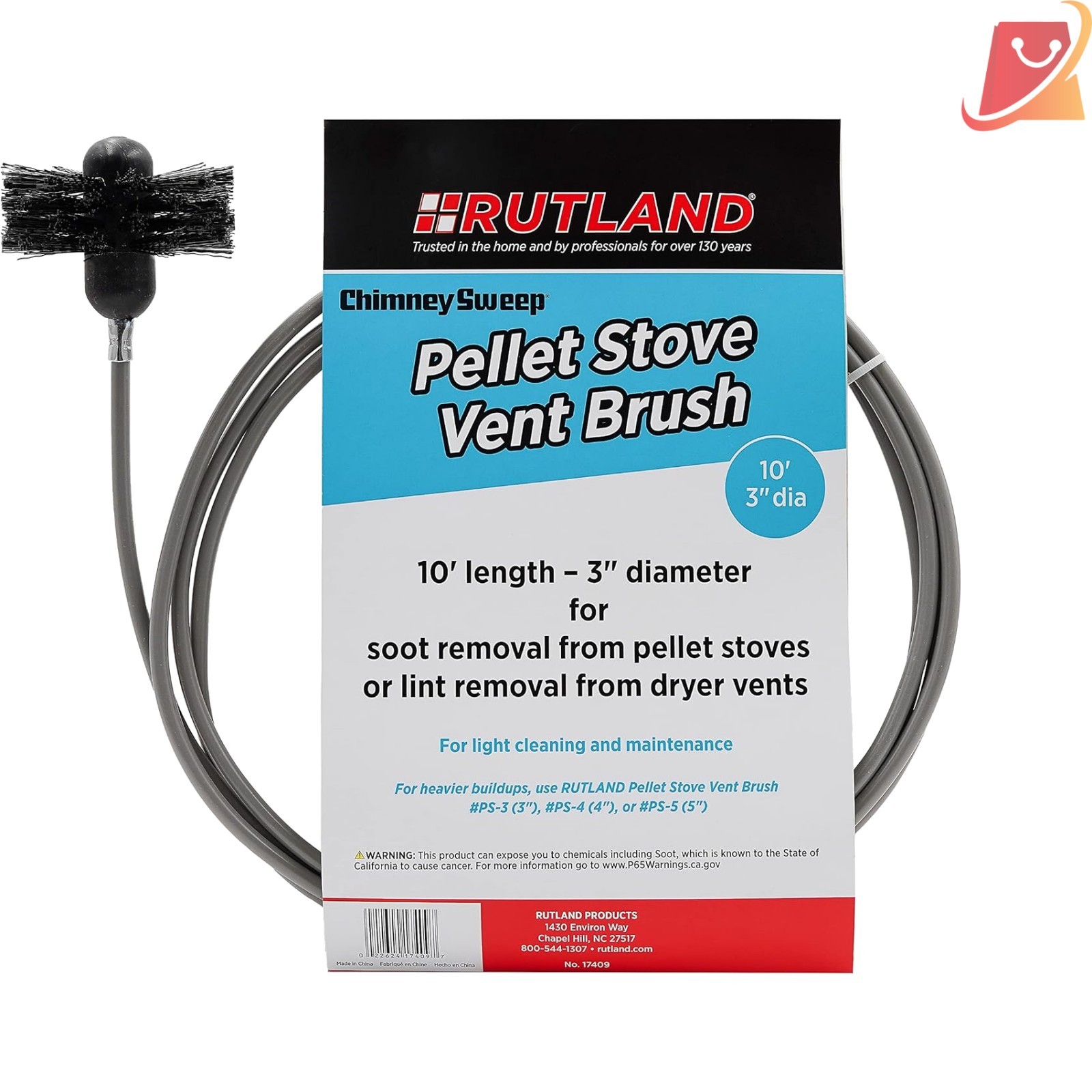 Pellet Stove Dryer Vent Brush 3-Inch Poly Bristle 10-Foot Ha