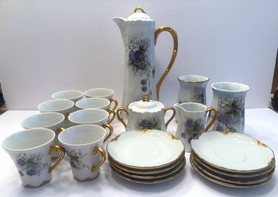 1970 Chocolate Set Hand Painted Porcelain by Ann Smith   21 Pieces