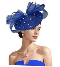 Kgromfy Tea Party Hat for Women Fascinator Hat Elegant Church Hats Royal Blue