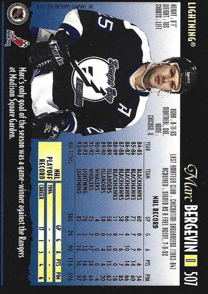 1994-95 Topps Premier - Marc Bergevin #507 - Image 2 of 2