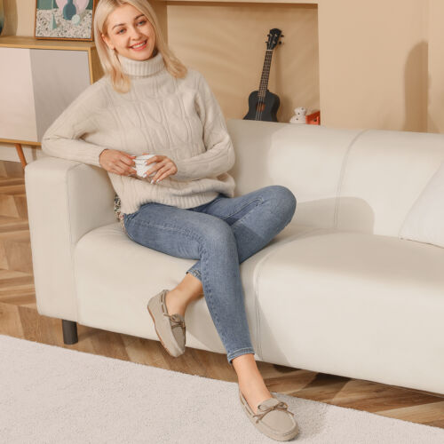 Damen Mokassin Loafer Schuhe Wildleder Kunstfell gefüttert flauschig Slipper Hausschuhe - Bild 26 von 26