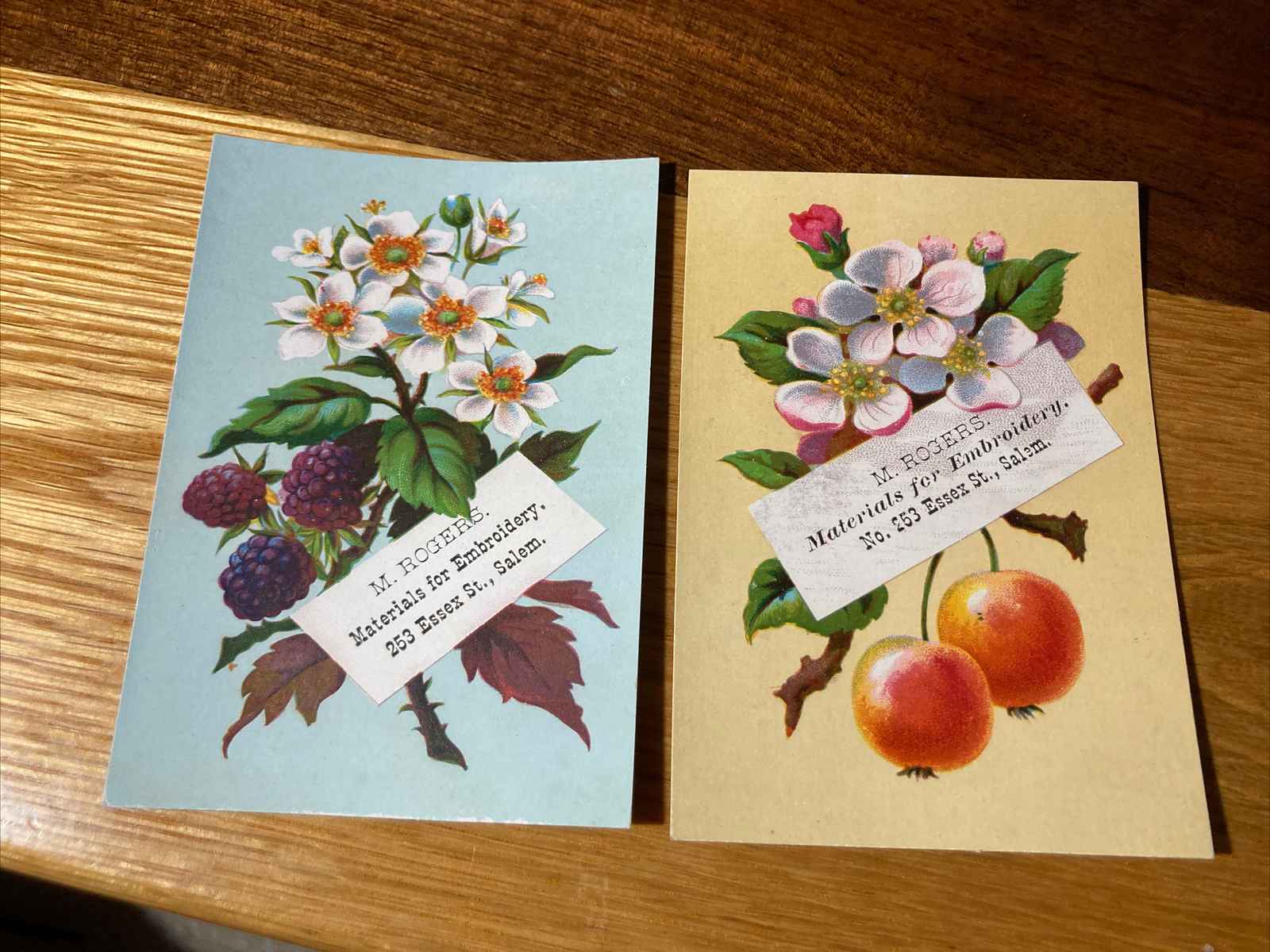 2 M. Rogers Trade Cards Embroidery Flowers Salem, MA A86M eBay
