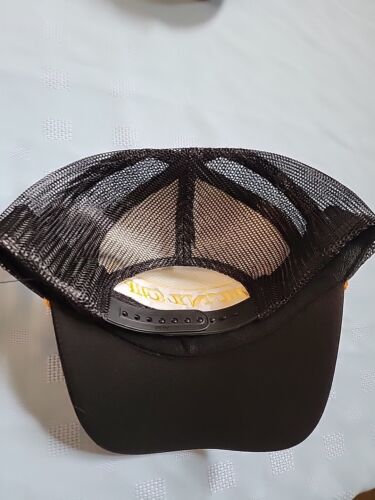 Vintage New DUNLOP 80s Otto Black Trucker Hat Cap Snapback Gold ScrambleEggPatch - Picture 2 of 10