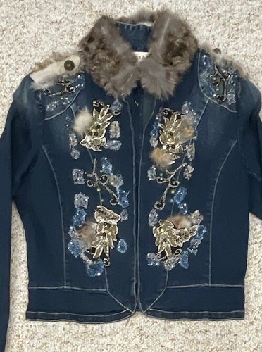 Rosa & Rose Jeansjacke Medium verziert Nieten Stretch blau - Bild 3 von 19