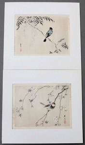 Two 1892 Matsumura Keibun Japanese Meiji Kacho-e Woodblock Print Bird & Flower