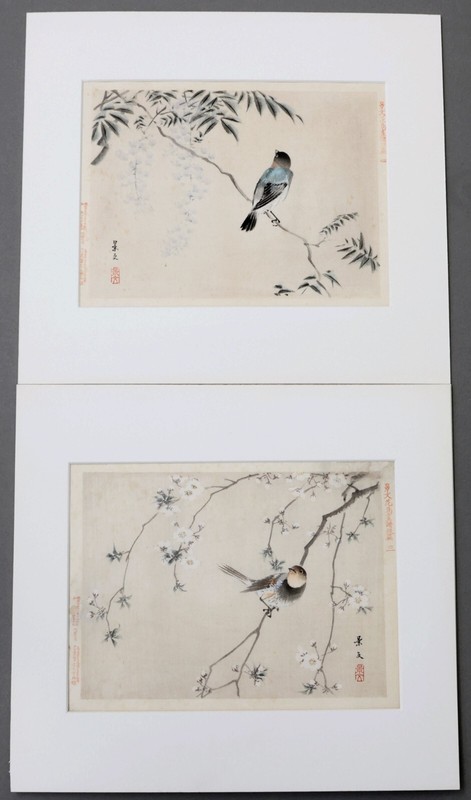 Two 1892 Matsumura Keibun Japanese Meiji Kacho-e Woodblock Print Bird & Flower