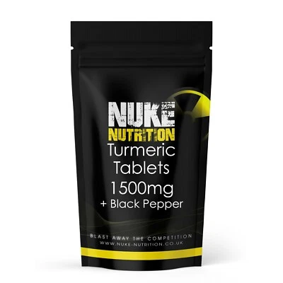 NUKE NUTRITION Turmeric and Black Pepper Capsules Curcumin High Strength 1500mg Tablets x 120
