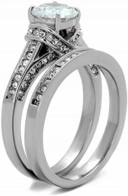 18K WHITE GOLD ON SILVER 2.5 CARAT T.W. SIMULATED MOISSANITE WEDDING SET SIZE 7 