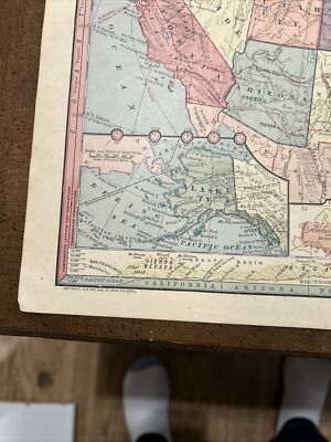 Large Antique Multicolor 1885 Map Of The United States 18.5x12