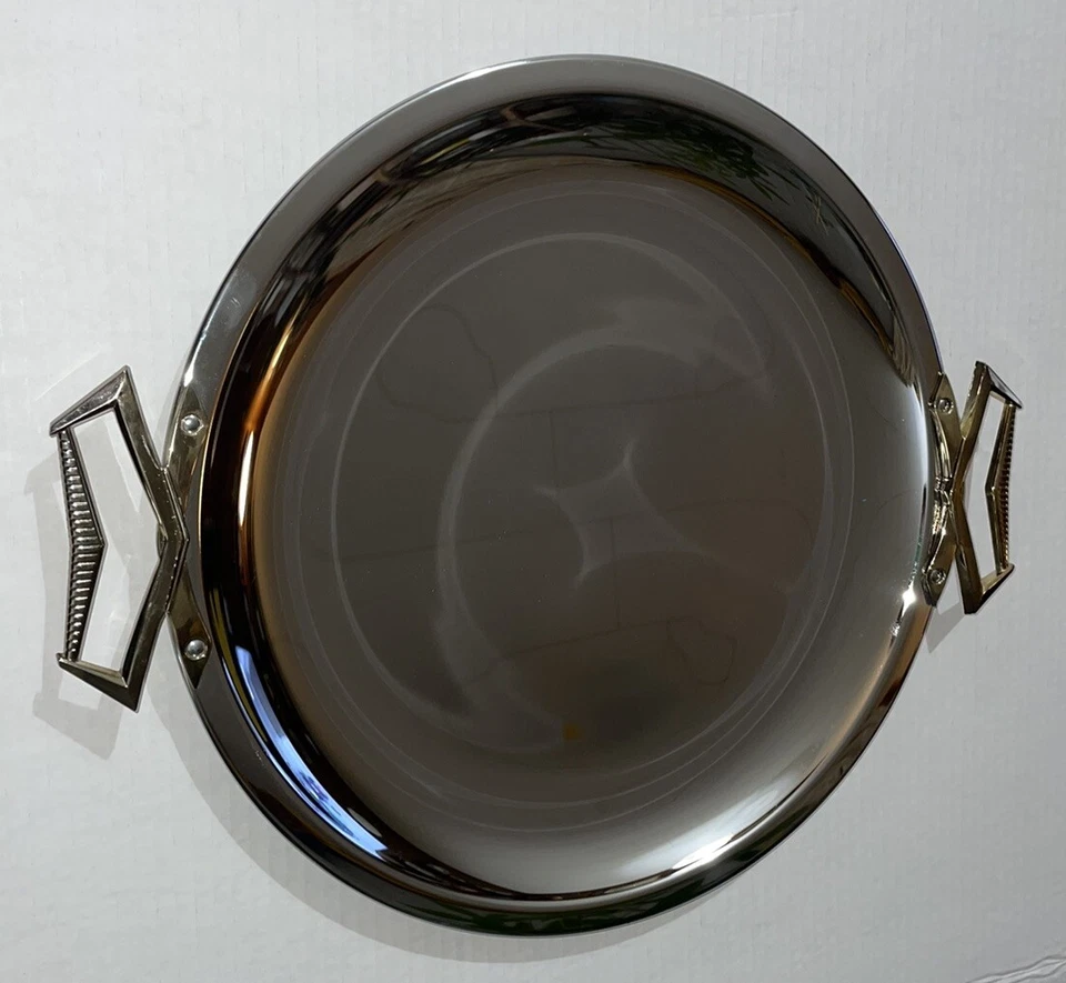Kromex Round Serving Tray Dish Silver Metal Chrome Handled Retro Decorative MCM - Image 2 of 4