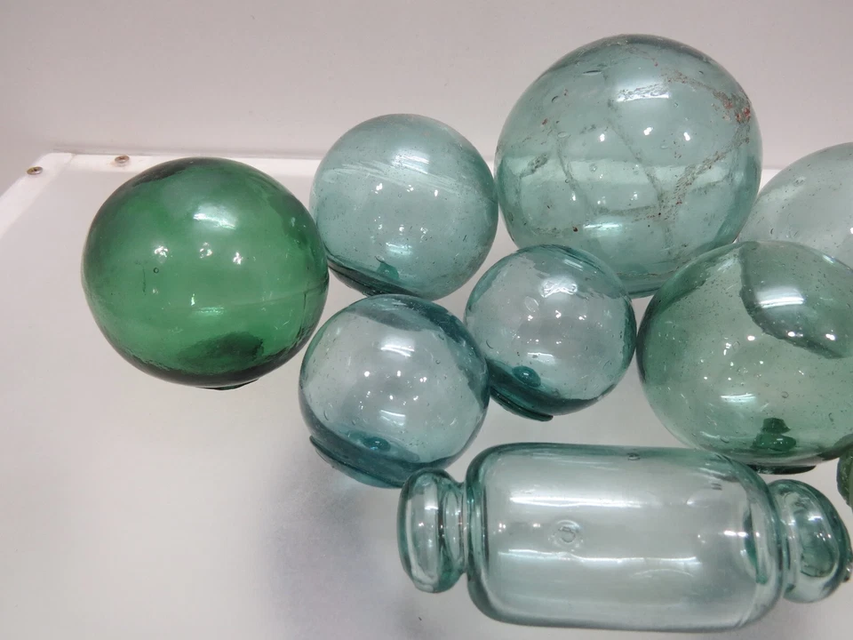 11 Auténticos Flotadores de Vidrio Japoneses Bola Boya Tiki Hut Bar Red Pesca (G2-959B) Foto 2 de 4