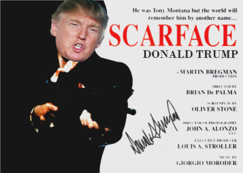 DONALD TRUMP AKA SCARFACE SIGNED POSTER STYLE TRADING CARD CRAZY COLLECTABLE - Picture 1 of 1