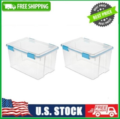 2 Pack Sterilite 54 Quart Clear Gasket Box with Blue Latches & Gasket