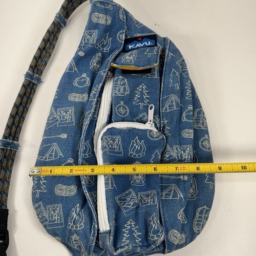 Kavu Rope Sling Bag Crossbody Shoulder Hiking Bag Blue & White Camp Print - Picture 9 of 10