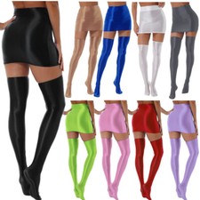 Womens Shiny Bodycon Mini Skirts  Thigh High Stockings Nightclub Dance Skirt
