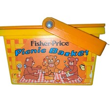 Vintage 1974 Fisher Price Toys Fun Teddy Bear Picnic Basket #677 Made In USA