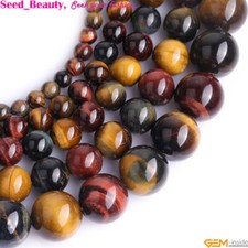 Natural Multi Color Tiger Eye Round Gemstone Beads For Jewelry Making Strand 15"