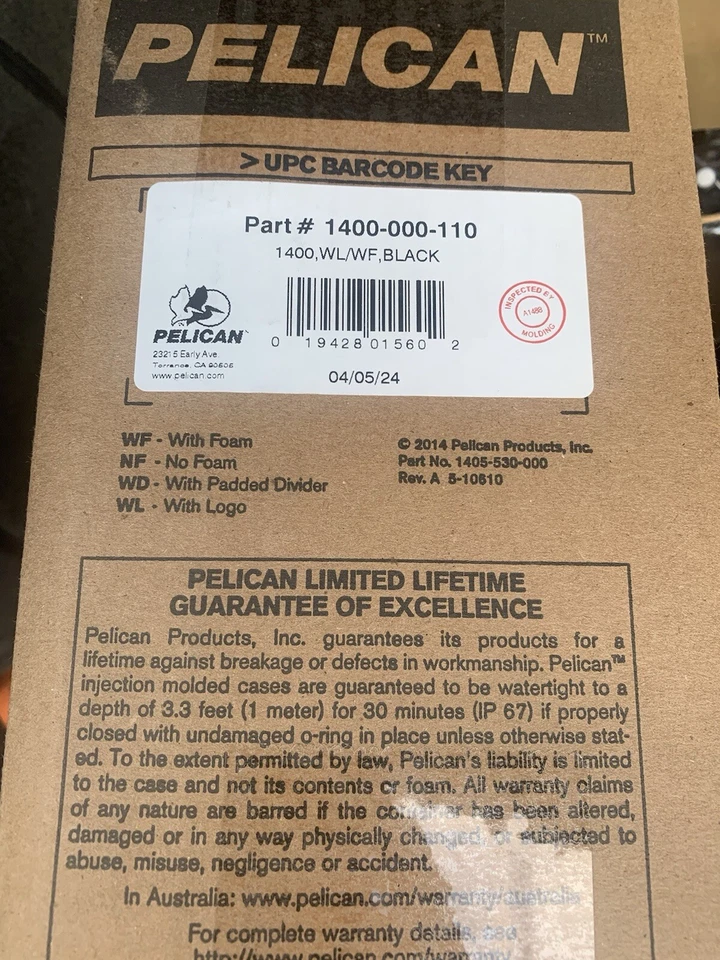 Pelican 1400 Impermeable, A Prueba de aplastamiento, Estuche Rígido a Prueba de Polvo, Negro con Inserto de Espuma Foto 2 de 2