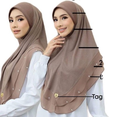 Instant layered hijab with diamond detail Lightweight Stretch Long Islamic