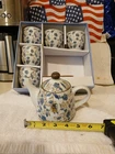 Vintage Chinese Porcelain Sake/Tea Set Blue~Brown Floral Design, CHEAP !!!!!