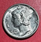1943 Choice Uncirculated US Mercury SILVER Dime "Philadelphia" Mint! Old Coin!