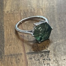 Sterling Silver Chunky Green Stone Floral Ring Sz 10 3.78 Grams