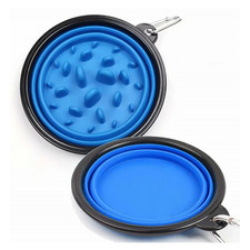 Dog Bowls Slow Feed Collapsible Bowl Set, Portable Travel Bowl, Blue