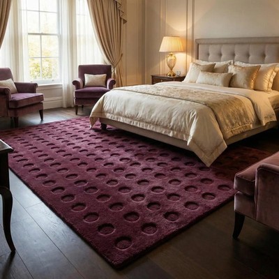 Luxury Hand Tufted Wool Rug Burgundy Plum Geometric Modern Large Living room