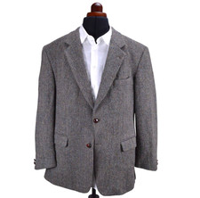 Harris Tweed Mens Sportcoat Jacket 44R Grey Herringbone 100% Wool