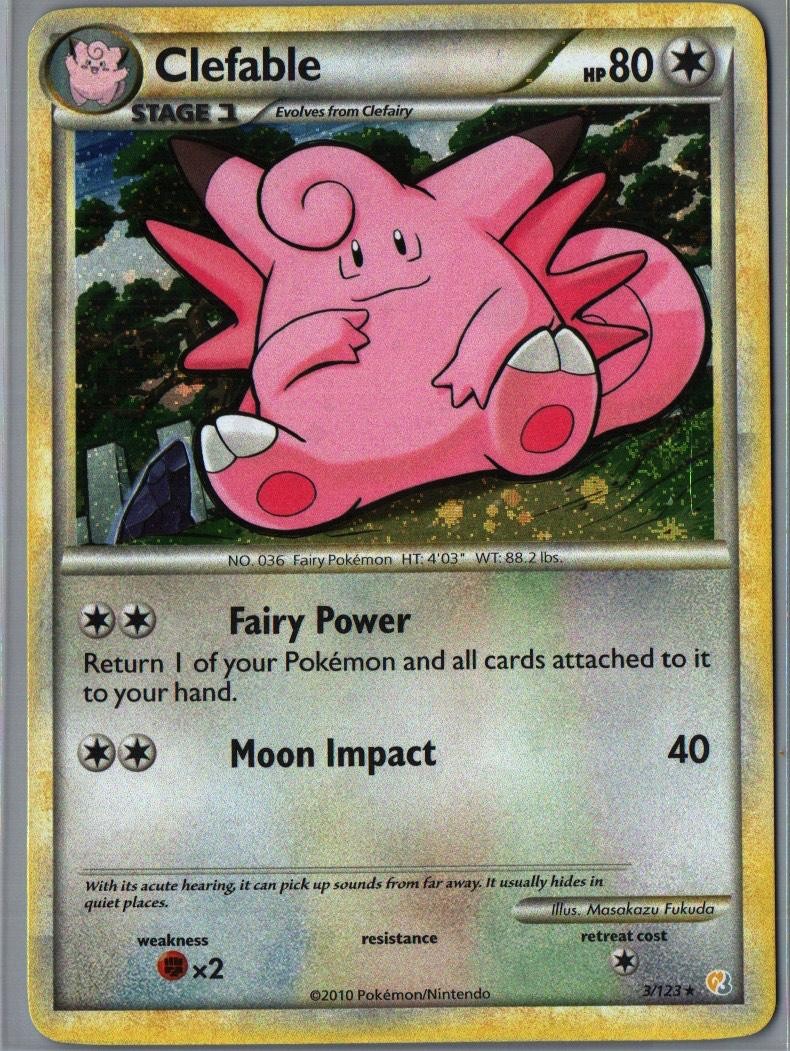 Clefable 3/123 Holo Rare HeartGold & SoulSilver Pokemon Moderately Played