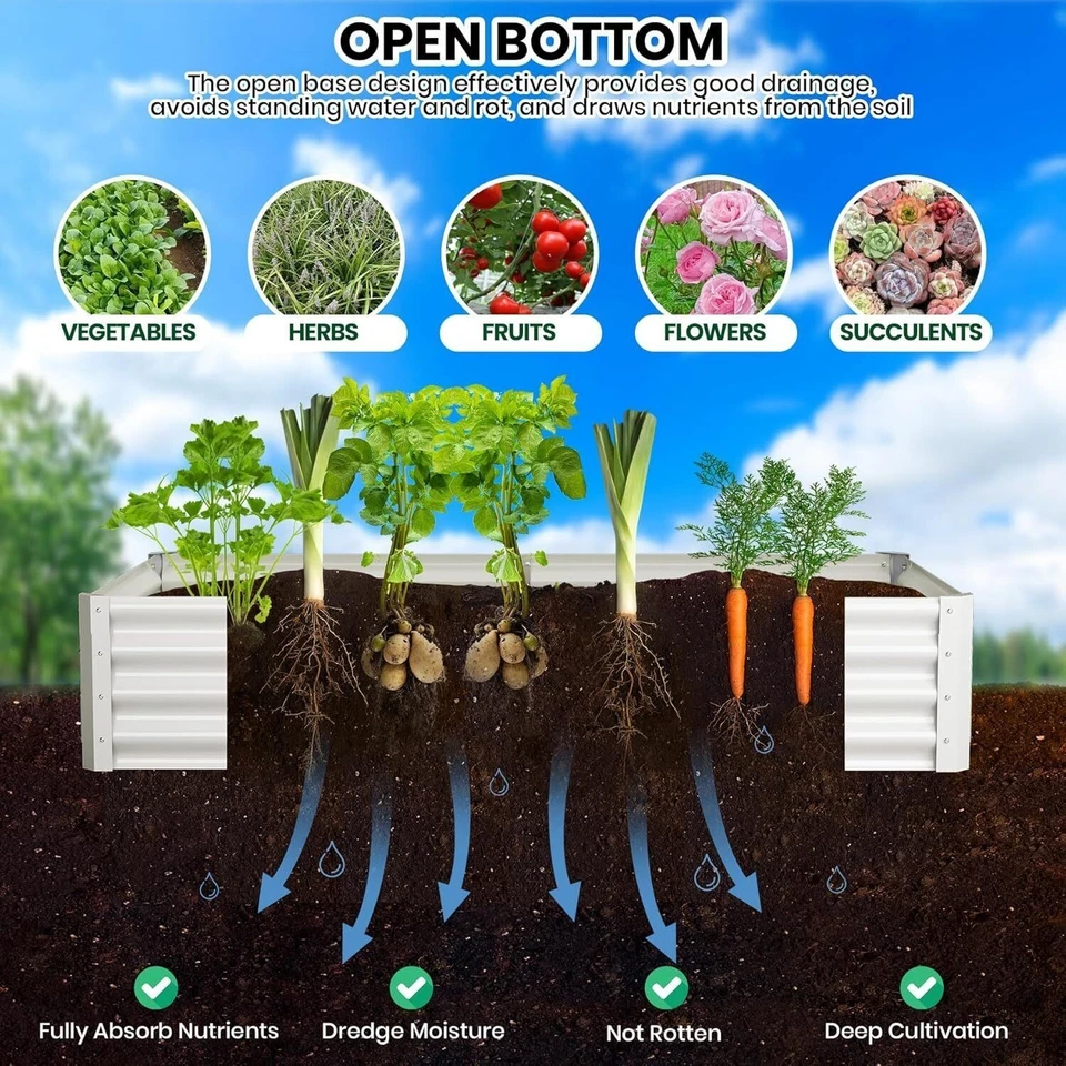 2PCS Metal Planter Box Galvanized Raised Garden Bed Set 6x3x1ft Patio Kit White - Image 4 of 4