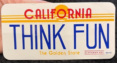 CALIFORNIA  THINK FUN  THE GOLDEN STATE LICENSE PLATE STICKER . 6 1/2 
