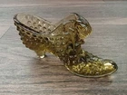 Fenton Colonial Green Hobnail Cat Queen Glass Slipper Shoe 5-5/8"L 1960'S GRNB32