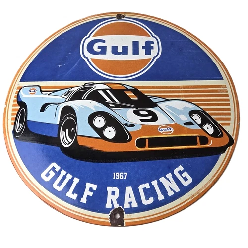 Vintage Gulf Racing Sign - Service Station Gas & Motor Oil Pump Service Sign