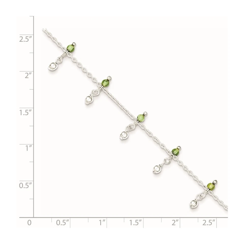 925 Sterling Silver Peridot Beads Anklet 9" for Women 3.33gm - Image 2 of 4