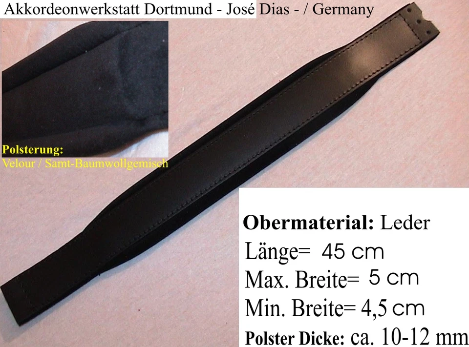 MADE IN ITALIA 45 x 5 cm Akkordeon Bass-Handriemen, Leder Bassriemen, accordion basss belt,