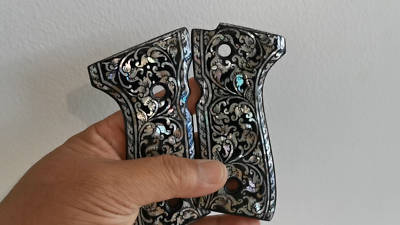PEARL GRIPS FOR BERETTA 92FS FULL SIZE 92 96 M9 92A1 BLACK FLOWER