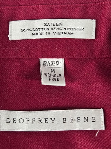 Geoffrey Beene Dress Shirt, Men's Size Medium 32/33, Maroon/Burgundy, Neck 15.5" - Picture 8 of 9