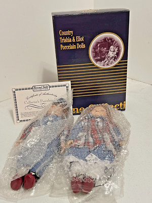 Country Trishia & Eliot Porcelain Dolls 10'' Inches New Open Box COA Included