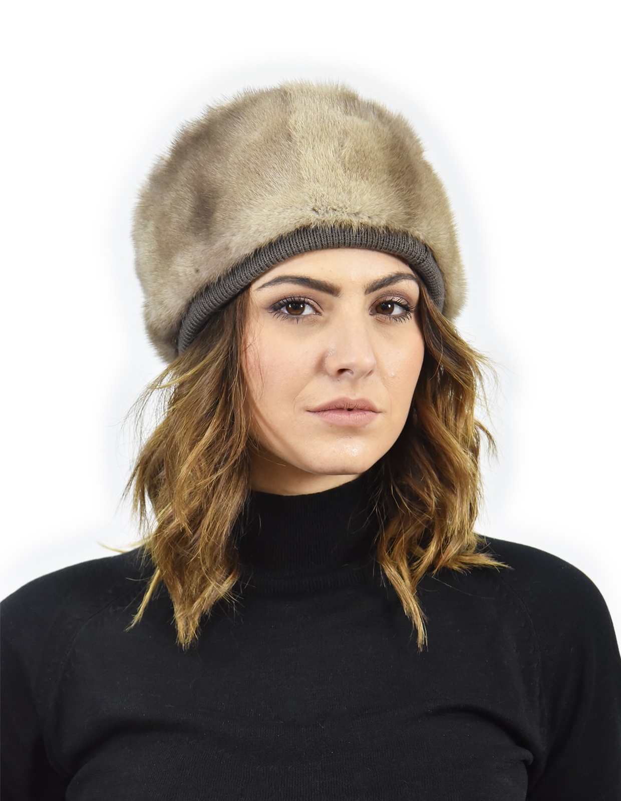 Small mink and wool blue iris hat with elastic band-image