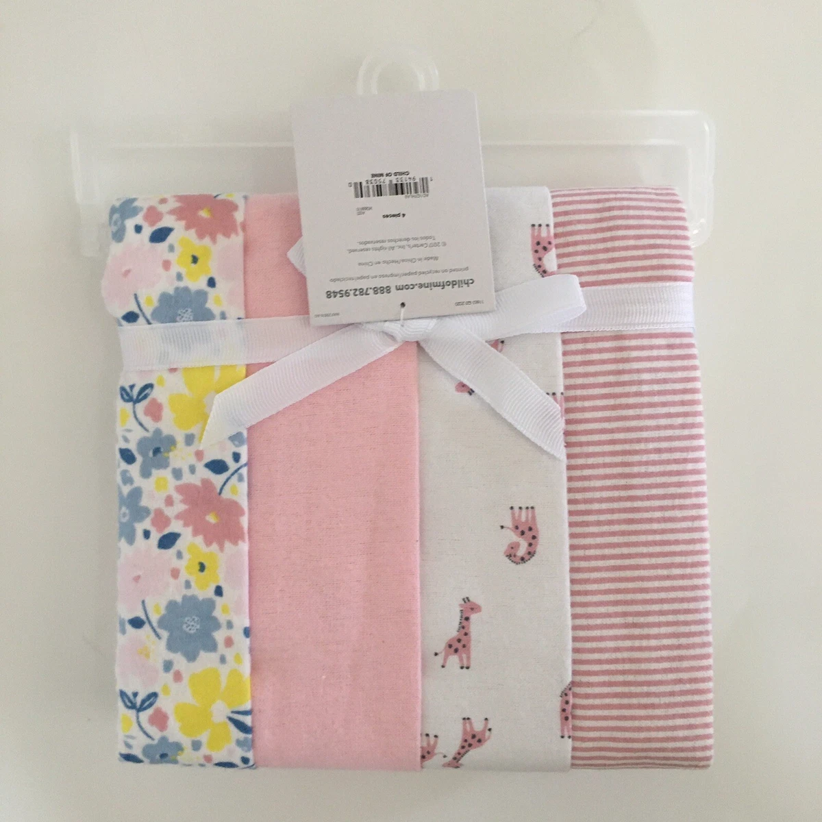 NEW Carters Baby Girl 4 pack Receiving Blankets Floral Pink Stripes and Giraffes