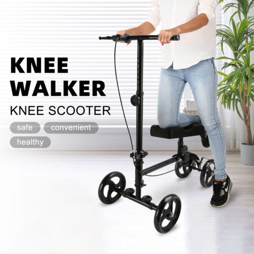 Foldable Knee Scooter Steerable Leg Walker W/Basket Adjusted Height Walking Aid,