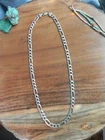 Heavy Sterling Silver Figaro Chain Necklace 24" made in Italy
