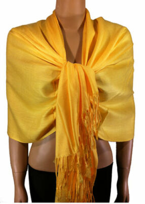 Étole écharpe Châle 100% Pashmina Jaune - Qualité Premium - Neuf Avec étiquettes - Femme