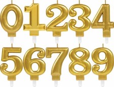 Zahlenkerze Kuchenkerze gold - 8 cm -  mit Steckfu&szlig; - Auswahl