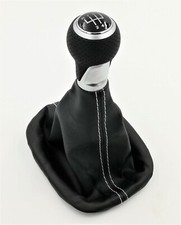 SCHALTKNAUF + SCHALTSACK passend für SEAT Ibiza Leon / Naht Weiß / 5 Gang / K1
