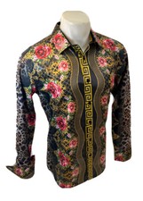 Button Down SHIRTS MEN BAROQUE LONG SLEEVE BLACK LEOPARD FLORAL SNAKESKIN VS131